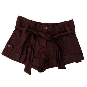 Chocolate Brown Belted Linen Shorts